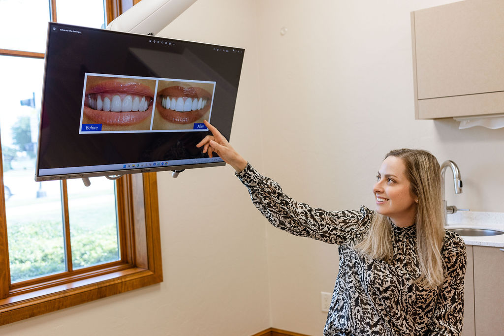 Dr. Gisele Branco of Damon R. Johnson DDS Dental Excellence with patient Edmond OK